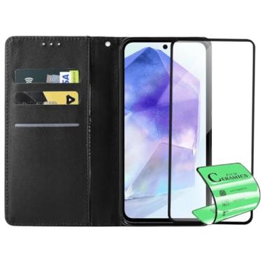 Imagem de Capa Capinha Carteira Flip e Película Cerâmica 9D Não Quebra Compatível Samsung Galaxy A55