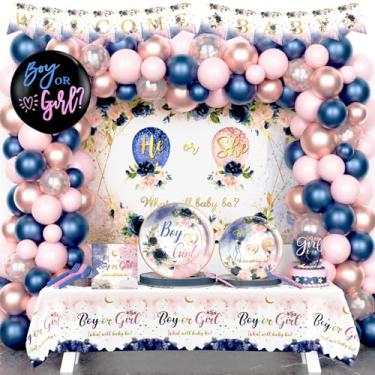 Imagem de Homond Decorações Para Revelação Do Sexo Bebê Em Azul Marinho E Rosa, Suprimentos Bebê, Menino Ou Menina, Serve 24 Convidados, Cenário, Balões, Toalhas De Mesa, Pratos, Guardanapos, Garfos Chá Blush