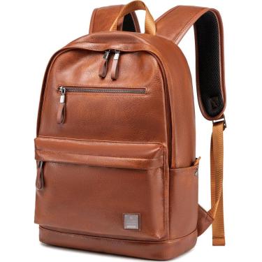 Imagem de Mochila de couro para laptop weiatas para homens e mulheres marrom de 15,6 polegadas