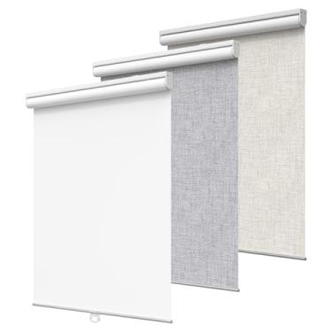 Imagem de GENIMO Persianas de janela de rolo 100% blackout, persianas sem fio com isolamento térmico, tecido de proteção UV, persianas francesas para quarto, casa, escritório, fácil de instalar, branca, 68 cm L