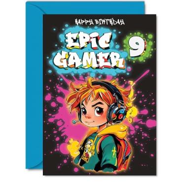 Imagem de Cartão de aniversário para meninos de 9 anos - Epic Gamer Boy - Cartão de feliz aniversário para meninos de 9 anos, cartões comemorativos A5 Nine Ninth Bday Video Game Gaming