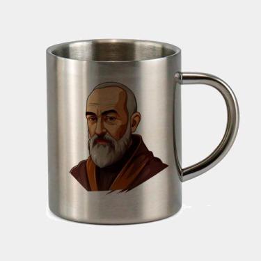 Imagem de Caneca de Inox Premium Prateada 400ml Santo Padre Pio Igreja Catolica 