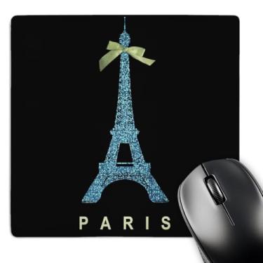 Imagem de 3dRose Mouse pad LLC 20 x 20 x 0,63 cm, Torre Eiffel azul com laço verde feminino, preto, elegante, lembrança da França, moda de viagem glamourosa (mp_112910_1)