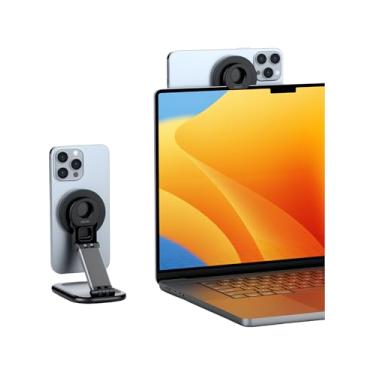 Imagem de SODI Suporte de câmera de continuidade para monitor de mesa e MacBook, suporte dobrável para webcam para iPhone, suporte magnético para celular compatível com iPhone 17/16/15/14/13/12, MacBook OS