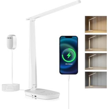 Imagem de HONEYWELL Lâmpada de mesa LED - HWT-H2 Sunturalux Luz de mesa dobrável para cuidados com os olhos com porta de carregamento dupla USB A+C, 4 modos de cores, luminária de mesa regulável para escritório