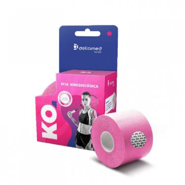 Imagem de Kit Bandagem Elástica Adesiva Kinesiológica 4 Unidade Dellamed Fúcsia