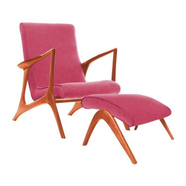 Imagem de Poltrona Mona Plus Vk Anos 50 Suede Rosa Com Puff Cor Rosa