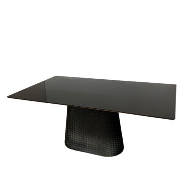 Imagem de Mesa De Jantar Cone Retângular 198x122 Cm Tampo Laca Preta Base Corda Náutica Preta Preto