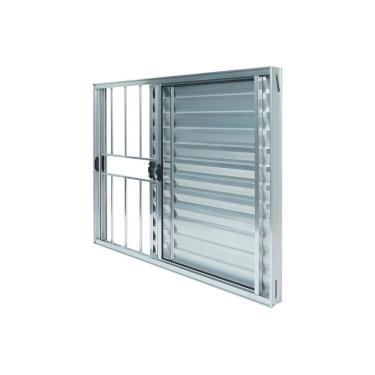 Imagem de Janela Alumínio Veneziana 3 Folhas 120x120cm Com Grade Natural Brilhante Plus Lux Esquadrias Branco