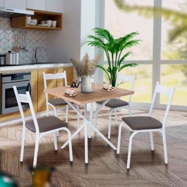 Imagem de Mesa Pequena Para Cozinha 4 Cadeiras Branco Carvalho Ash Slim Shop Jm