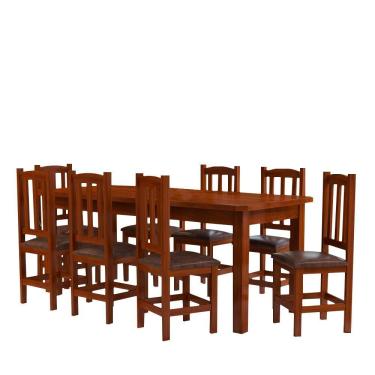 Imagem de Mesa Retangular Com 8 Cadeiras Estofadas Madeira Maciça 200 X 88 Castanho Solace Shop Jm