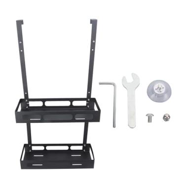 Imagem de Mbeysaq Organizador de parede para banheiro, suporte de chuveiro de ferro preto com 2 camadas, rack de armazenamento para produtos de banho, xampu, condicionador, suprimentos de chuveiro, economia de