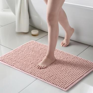 Imagem de FRESHMINT Tapetes de banheiro de chenille grossos 51 x 81 cm, tapete de banho antiderrapante para piso de banheiro, acessórios de decoração de banheiro macios grandes, tapete de chuveiro fofo