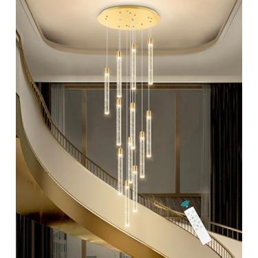 Imagem de dolria Lustre Moderno Para Escada, Luminária Pendente De Cristal Led Com Regulagem Intensidade, Teto Alto