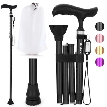 Imagem de Parlora Bengala Dobrável Para Mulheres/Homens - Leve, Ajustável, Idosos E Adultos, Auxílio Mobilidade Equilíbrio Com Ponta Antiderrapante, Compacta Viagens Uso Diário (Preta)