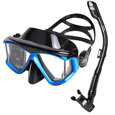 Imagem de EXP VISION Conjunto De Snorkel Pano 4 Para Adultos, Máscara Antiembaçante Profissional, Com Parte Superior Seca, Vidro Temperado Mergulho Autônomo, Livre E Natação (Conjunto Azul)