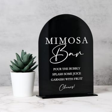 Imagem de JINMURY Placa De Bar Mimosa - Arco Acrílico Para Casamento E Base, 1/8" Espessura, Caligrafia Moderna Festa (Preto, 5X7")