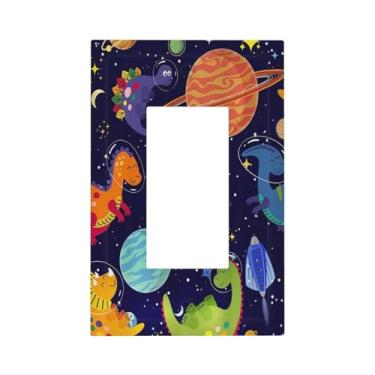 Imagem de Astronauta Dinossauro 1 Gang Single Rocker Light Switch Covers Galaxy Starry Outlet Placa de Parede Placa Decorativa GFCI para Casa de Fazenda Banheiro Quarto