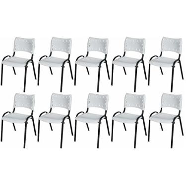 Imagem de Kit 10 Cadeiras Iso Base Preto, Escola, Escritório, Igreja- Branco