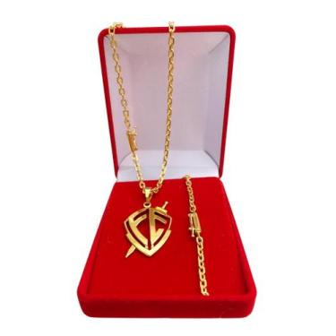 Imagem de Corrente masculina cadeado elo alongado 3,5 mm banhada a ouro 18 k+ pi