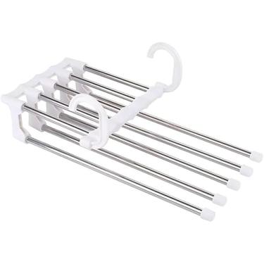 Imagem de Cabide para Calças Organizador Múltiplo Inox 5 Espaços | Design Versátil, Economia de Espaço e Durabilidade no Guarda-Roupa