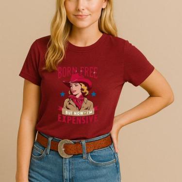 Imagem de Camiseta Country Feminina Estampa Born Free Expansive Cowgirl Hípico A