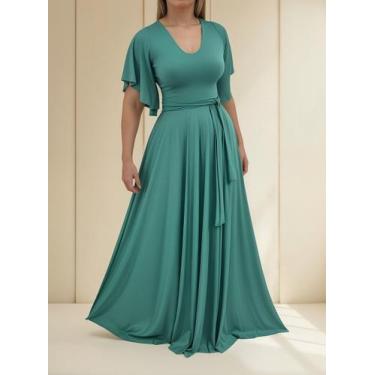 Imagem de Vestido Longo Feminino Elegante Com Manga Flare - Casual Dress, Verde,