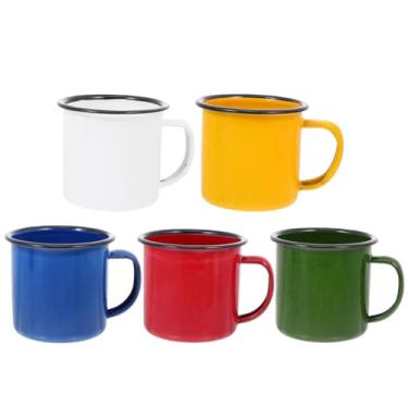Imagem de 5 peças de caneca esmaltada para acampamento pequena vintage canecas de ferro caneca de chá com alça mini de vinho multifuncional esmaltado (cores sortidas)