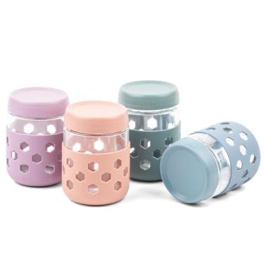 Imagem de MICEBAY Pacote Com 4 Potes Para Aveia Noturna Tampa E Capa Protetora De Silicone, Vidro 16 Oz Pudim Chia Hermética, Preparação Salada Mason Iogurte