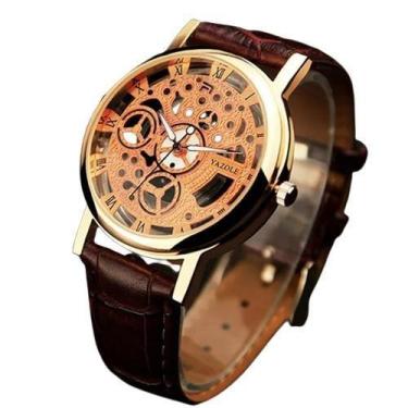 Imagem de Relógio Masculino Marrom Metal Fundo Laranja Com Caixa - Yazole