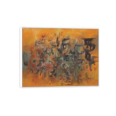 Imagem de MUHJDYC Zao Wou-ki Pintura famosa abstrata - imagem de arte em tela - arte de parede para sala de estar - reprodução de impressões (sombras) moldura branca 20x25cm-8x10in