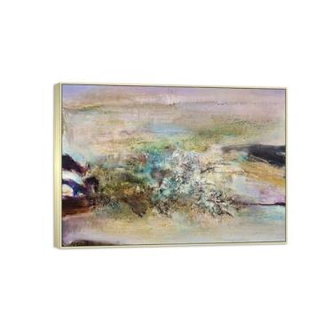 Imagem de MUHJDYC Zao Wou-ki Pintura famosa abstrata - imagem de arte em tela - arte de parede para sala de estar - reprodução de impressões (25,02,77) 50 x 70 cm - 19 x 27 pol moldura prata