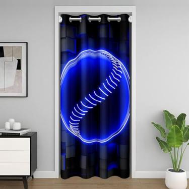 Imagem de jejeloiu Capa de armário azul e preta 86 cm x 203 cm cortina de porta de beisebol infantil rúgbi capa de cortina divisória de sala de esportes para decoração de quarto, beisebol, jogos, tratamentos de