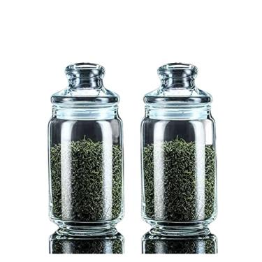 Imagem de LICONG-2019 Conjunto de 2 potes de chá de vidro redondos, latas de café com tampas herméticas, frascos de vidro lisos e transparentes, café, macarrão, chá, lanche, nozes, biscoitos, lata hermética