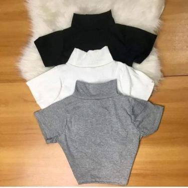 Imagem de blusa cropped feminino gola alta manga curta canelado - moda filo, Bor