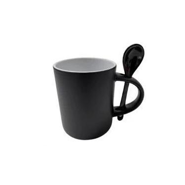 Imagem de Caneca Mágica Preta Fosca Com Colher Para Sublimação 325ml - Pedidos S