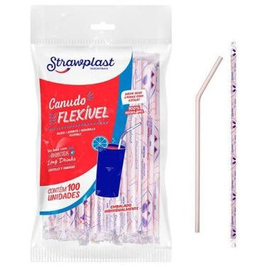 Imagem de 1.000 Canudo Flexível Embalado Individual - AAZ, Listrado