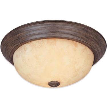 Imagem de DESIGNERS FOUNTAIN Reedley Luminária de teto com 2 luzes embutidas, luminária de 28 cm para cozinha, quarto, banheiro e corredor, vidro âmbar, mogno quente, 1257S-WM-AM