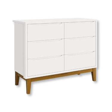 Imagem de Cômoda Infantil 6 Gavetas Classic Pés Madeira - Mima Mamãe, Branco