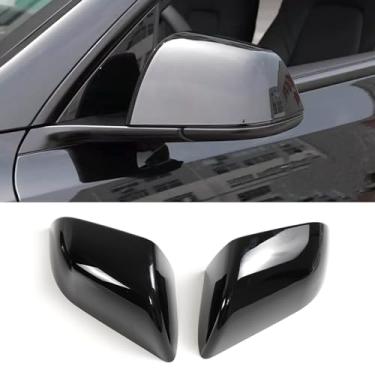 Imagem de skkyoro 2 peças de protetores de espelho para Tesla Model Y capa retrovisora, compatível com modelo Y 2021-2024 ABS tampa do espelho traseiro acessórios externos (preto brilhante, modelo Y)