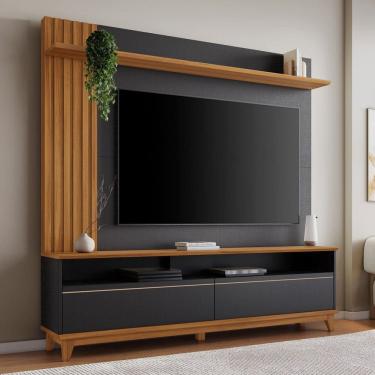 Imagem de Estante para TV Até 65 Polegadas 2 Portas Ripado Hill Preto Tx/Freijó Trend - Pnr Móveis