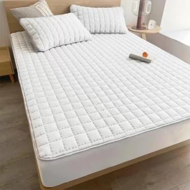 Imagem de Capa Protetora Impermeável Matelada Colchão Box Casal Queen Com Elastico (BRANCO, QUEEN)