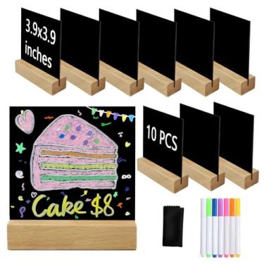 Imagem de Wobodan Pacote com 10 placas de acrílico pretas de 10 x 10 cm com suportes de madeira, folhas de acrílico em branco com porta-cartões de madeira, placas de lousa para números de mesa, casamento