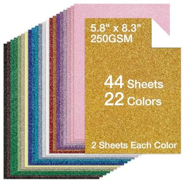 Imagem de 44 folhas de papelão com glitter A5 de 22 cores, papel brilhante premium sem derramamento para Cricut, confecção de cartões e scrapbooking, papel artesanal 250 GSM (tamanho A5 14,7 x 21 cm)