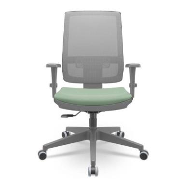 Imagem de Cadeira Brizza Diretor Grafite Tela Cinza Assento Vinil Verde Base Rel