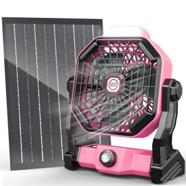 Imagem de Ventilador solar de 20000 mAh, ventilador de acampamento com painel solar, ventiladores operados por bateria recarregável de 7 W 22 cm para uso externo, lanterna de LED, velocidade contínua e