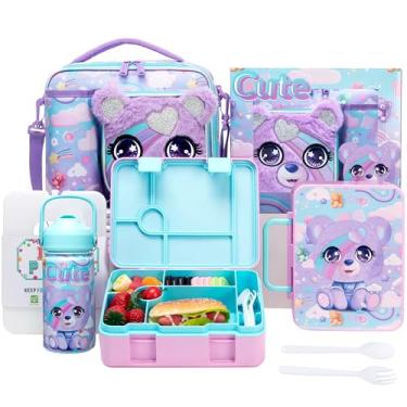 Imagem de Oruiji Lancheira infantil Bento com 6 compartimentos para meninas com lancheira, garrafa de água de aço inoxidável, conjunto de gelo e utensílios, presentes de aniversário para meninas de 3 a 12 anos