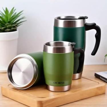 Imagem de Caneca Térmica Parede Dupla em Aço Inox Verde 800ml com Tampa Flip - Estilo Premium