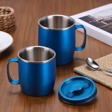 Imagem de Caneca Térmica Parede Dupla em Aço Inox Azul 850ml com Alça Ergonômica - Estilo Liso
