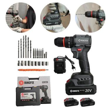 Imagem de Furadeira Parafusadeira 20V c/ Impacto RI 3220 + Kit - Ringfix